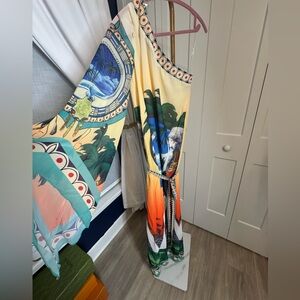 Colorful One-Shoulder Kimono Maxi Dress